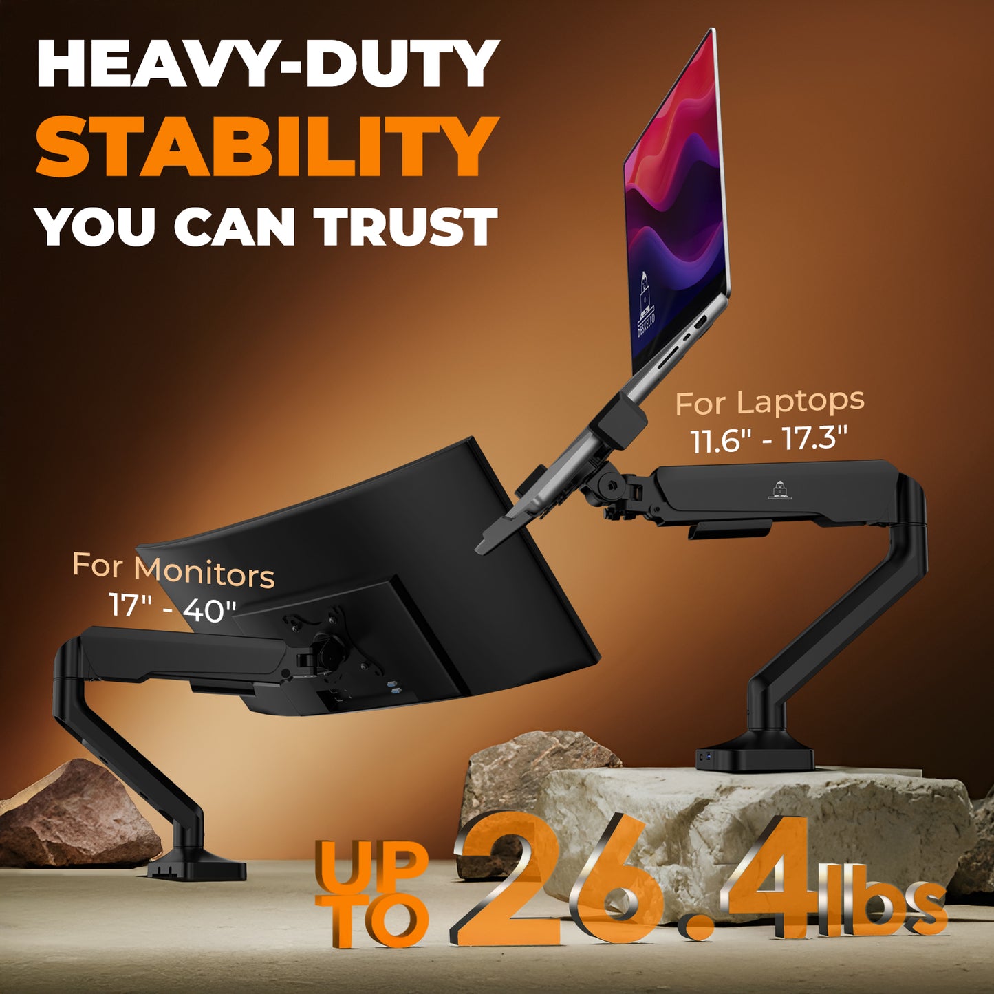 Deskello Elevate Pro - Heavy-Duty Laptop Mount for Desks (11"-17.3" - max. 26lbs)