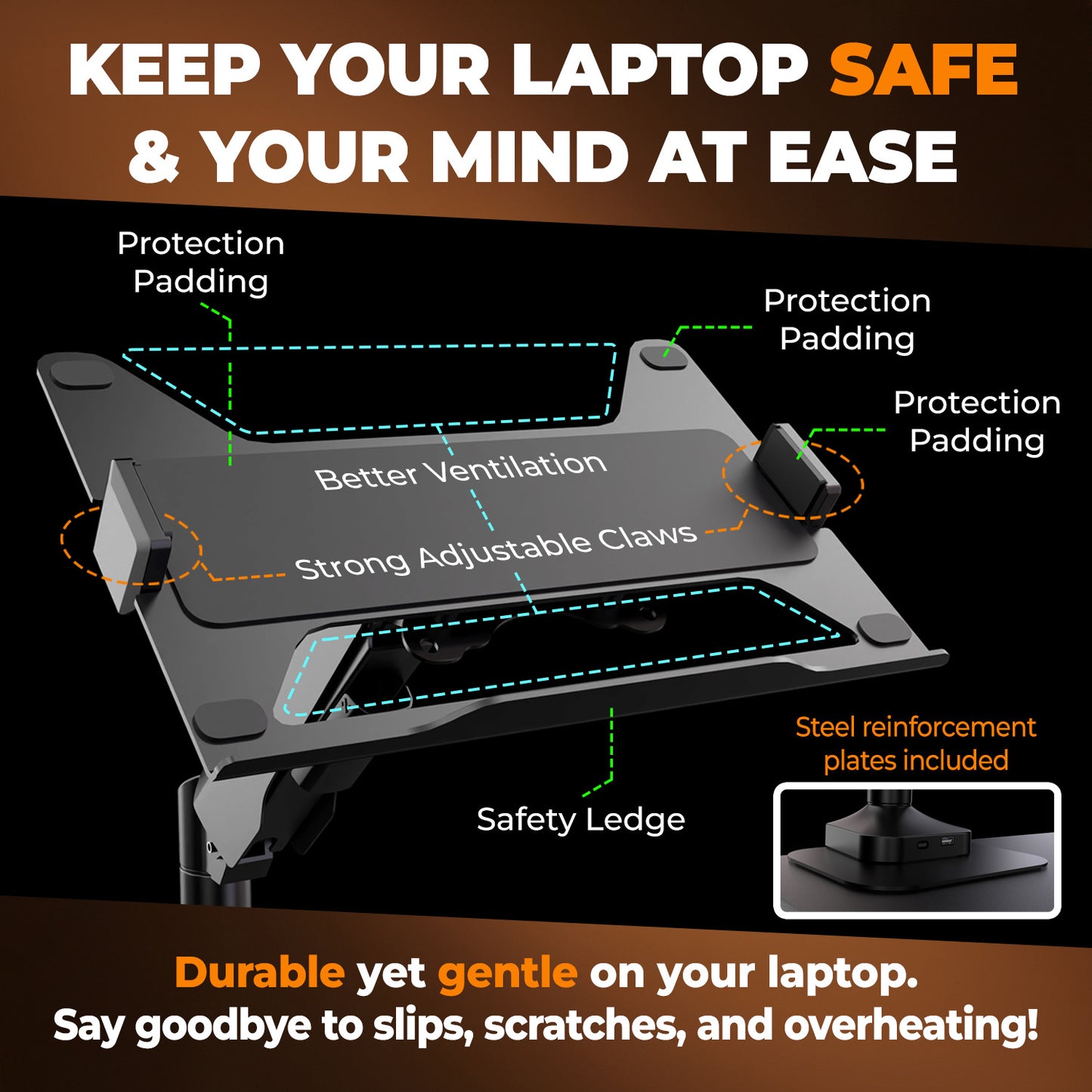 Deskello Elevate Pro - Heavy-Duty Laptop Mount for Desks (11"-17.3" - max. 26lbs)
