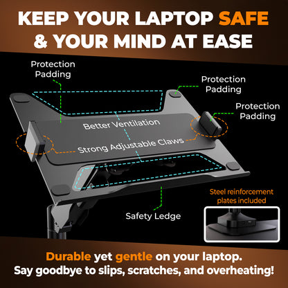 Deskello Elevate Pro - Heavy-Duty Laptop Mount for Desks (11"-17.3" - max. 26lbs)
